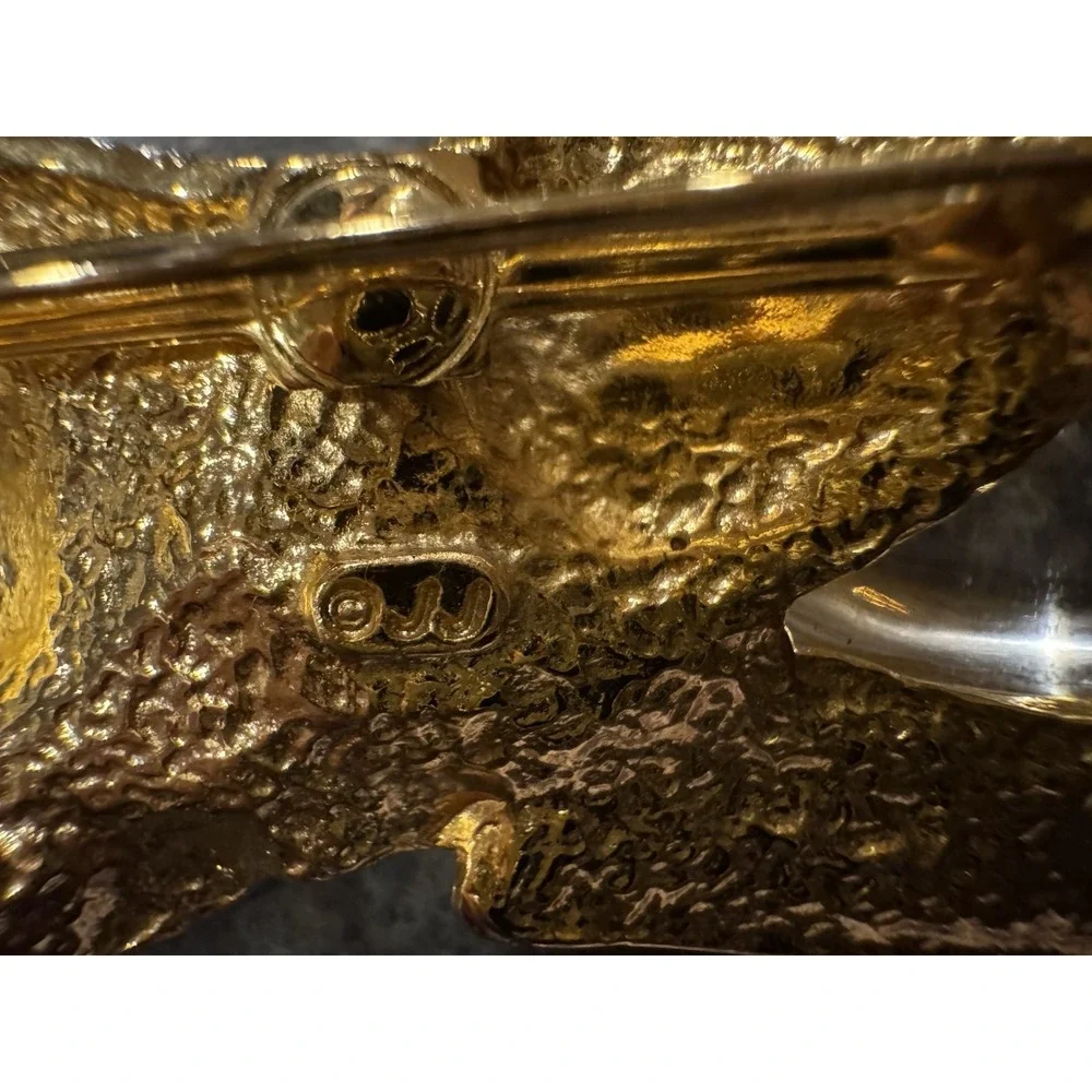 Vintage JJ Cat Fish Bowl Brooch Gold Tone Lucite Crystal Aquarium Pin‎ Signed